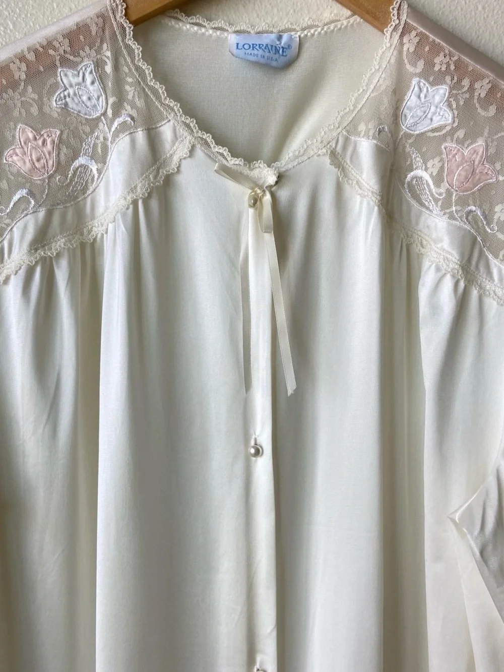 Vintage 80s Lorraine Lace Buttoned Slip Dress Nightgown - Picture 3 of 6